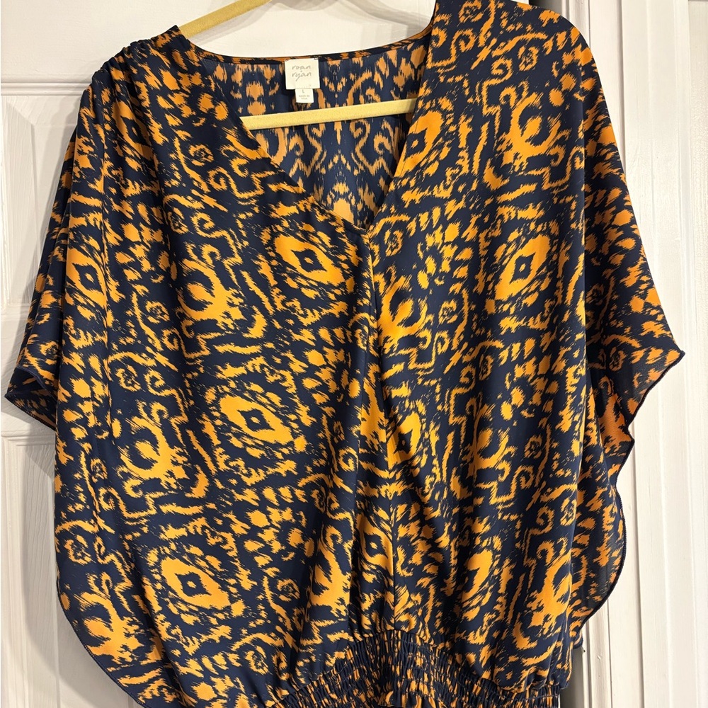 Roan + Ryan Navy and Gold Patterned Women's Top- University of Michigan colors